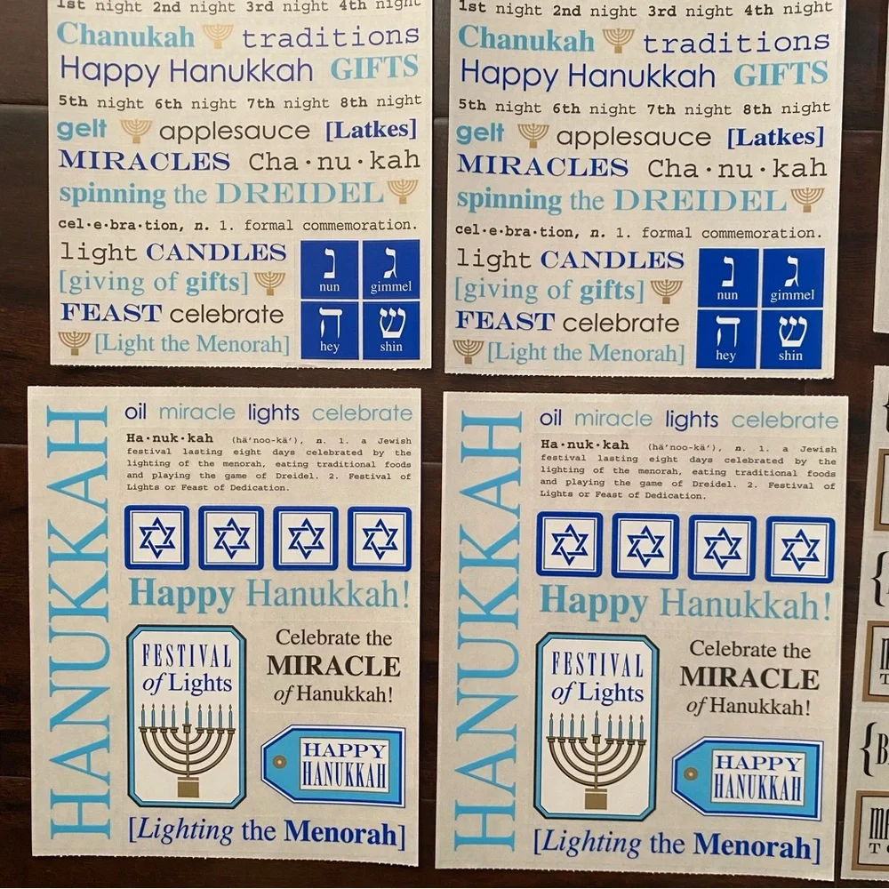 NEW *Lot of 8* SRM STICKERS HANUKKAH Themed Clear Sentiments